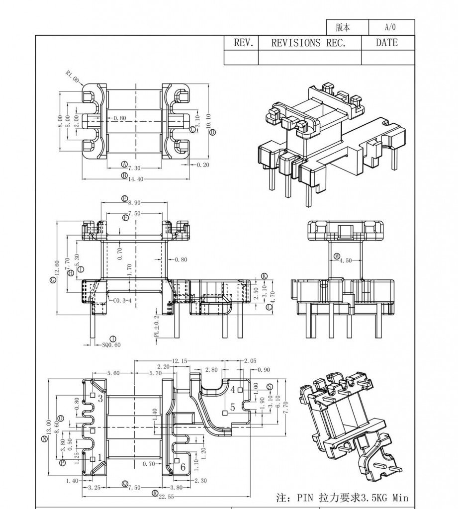 EE12 Transformer Bobbin (3+3Pin)